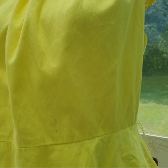 Belted Yellow Cap Sleeve A-Line Cotton Drees - Picture 6 of 7